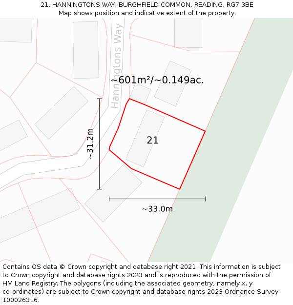 21, HANNINGTONS WAY, BURGHFIELD COMMON, READING, RG7 3BE: Plot and title map