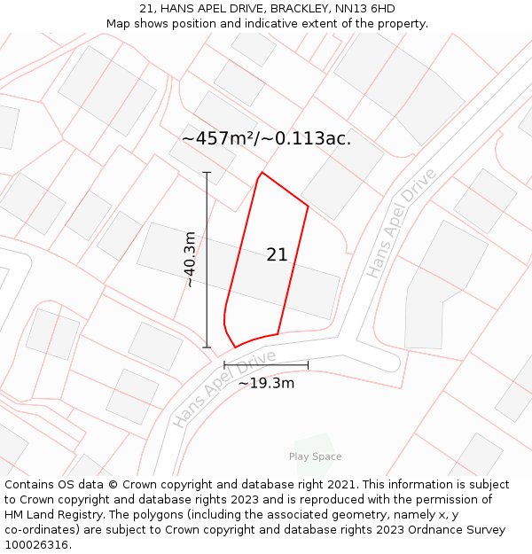 21, HANS APEL DRIVE, BRACKLEY, NN13 6HD: Plot and title map