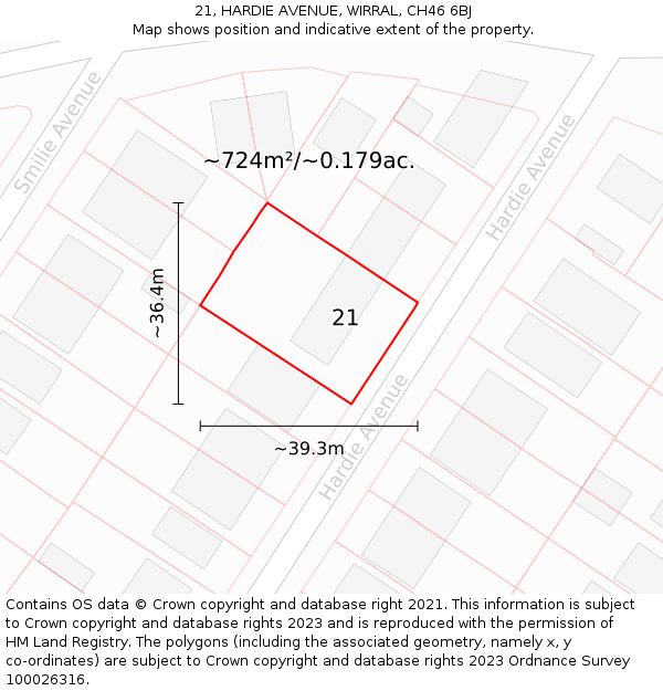 21, HARDIE AVENUE, WIRRAL, CH46 6BJ: Plot and title map