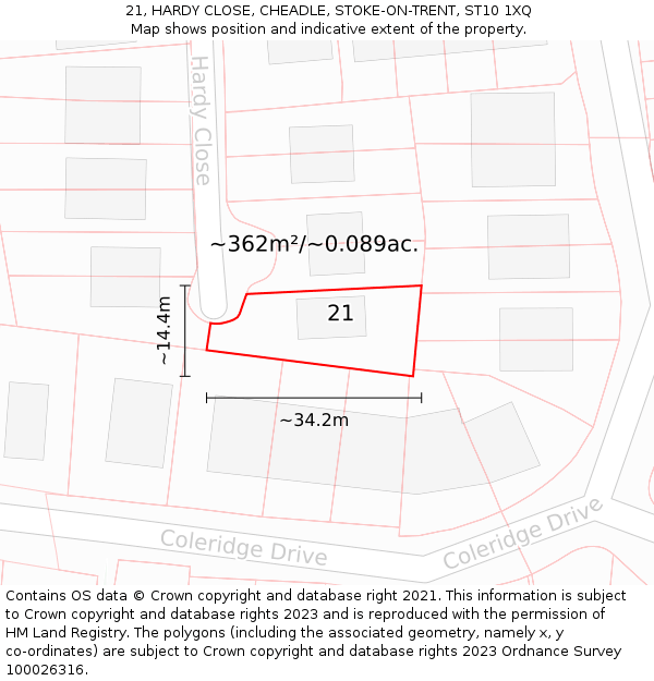21, HARDY CLOSE, CHEADLE, STOKE-ON-TRENT, ST10 1XQ: Plot and title map