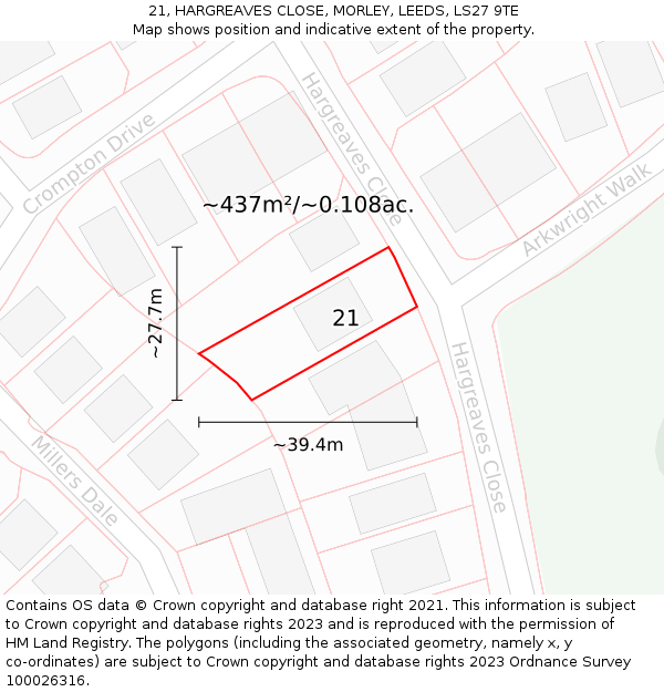 21, HARGREAVES CLOSE, MORLEY, LEEDS, LS27 9TE: Plot and title map