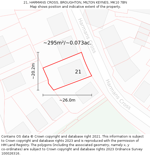 21, HARMANS CROSS, BROUGHTON, MILTON KEYNES, MK10 7BN: Plot and title map