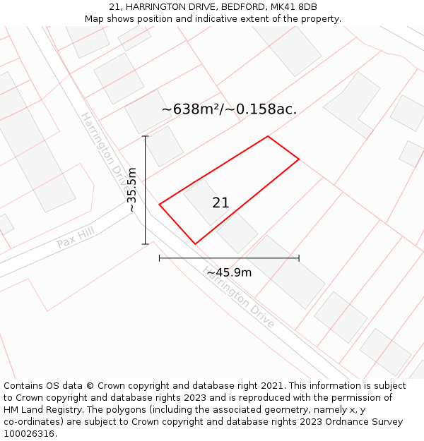 21, HARRINGTON DRIVE, BEDFORD, MK41 8DB: Plot and title map