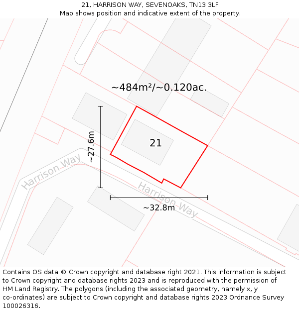 21, HARRISON WAY, SEVENOAKS, TN13 3LF: Plot and title map