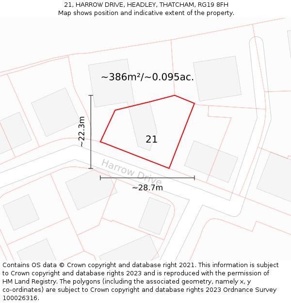 21, HARROW DRIVE, HEADLEY, THATCHAM, RG19 8FH: Plot and title map