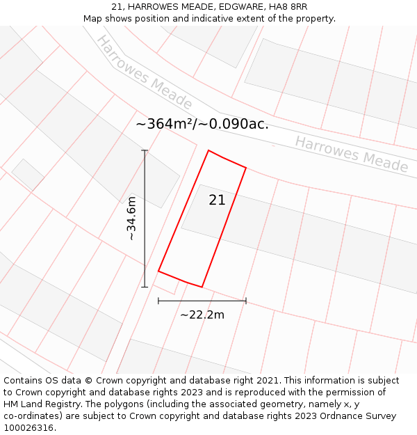 21, HARROWES MEADE, EDGWARE, HA8 8RR: Plot and title map
