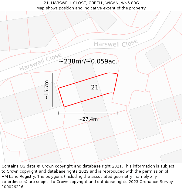 21, HARSWELL CLOSE, ORRELL, WIGAN, WN5 8RG: Plot and title map