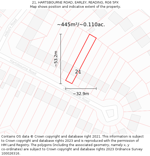 21, HARTSBOURNE ROAD, EARLEY, READING, RG6 5PX: Plot and title map