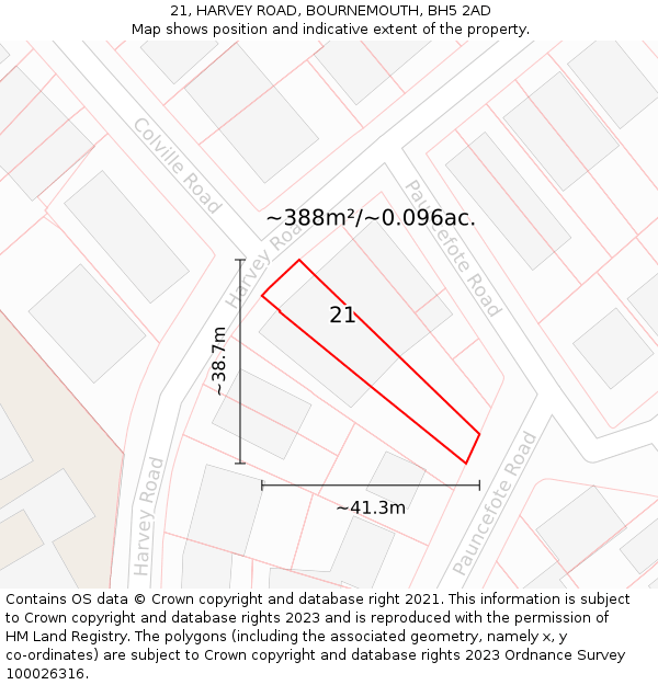 21, HARVEY ROAD, BOURNEMOUTH, BH5 2AD: Plot and title map