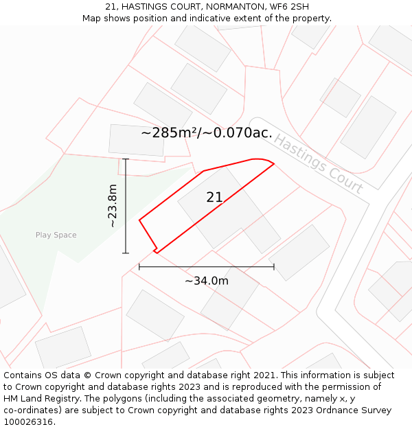 21, HASTINGS COURT, NORMANTON, WF6 2SH: Plot and title map