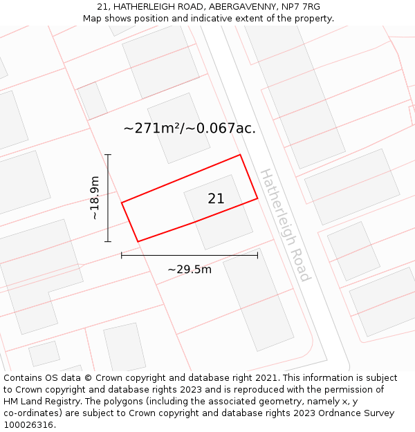 21, HATHERLEIGH ROAD, ABERGAVENNY, NP7 7RG: Plot and title map