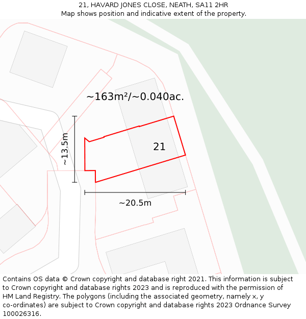 21, HAVARD JONES CLOSE, NEATH, SA11 2HR: Plot and title map