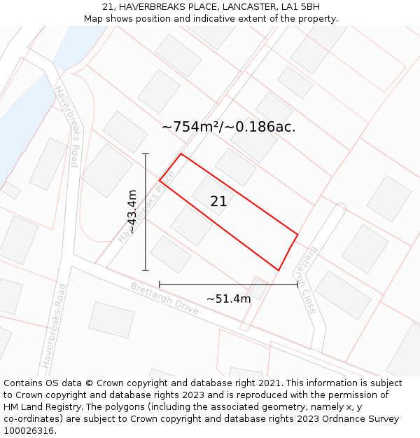 21, HAVERBREAKS PLACE, LANCASTER, LA1 5BH: Plot and title map