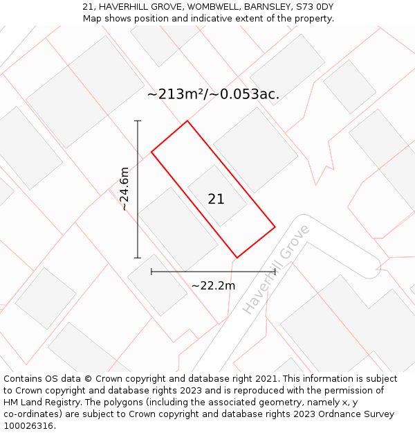 21, HAVERHILL GROVE, WOMBWELL, BARNSLEY, S73 0DY: Plot and title map