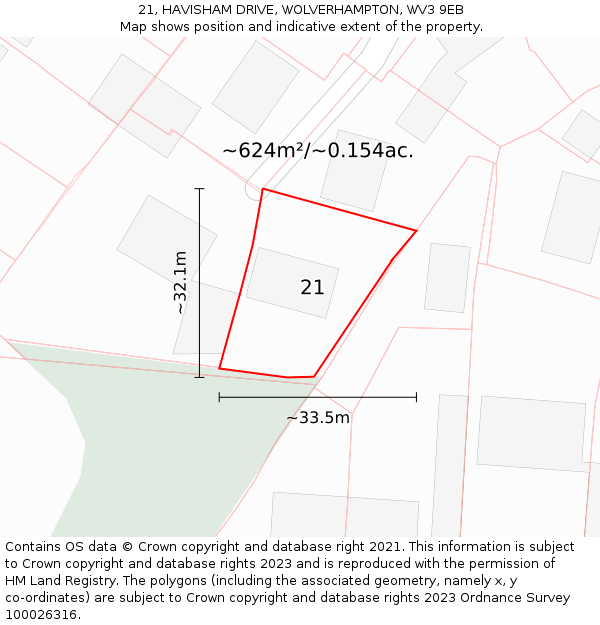 21, HAVISHAM DRIVE, WOLVERHAMPTON, WV3 9EB: Plot and title map