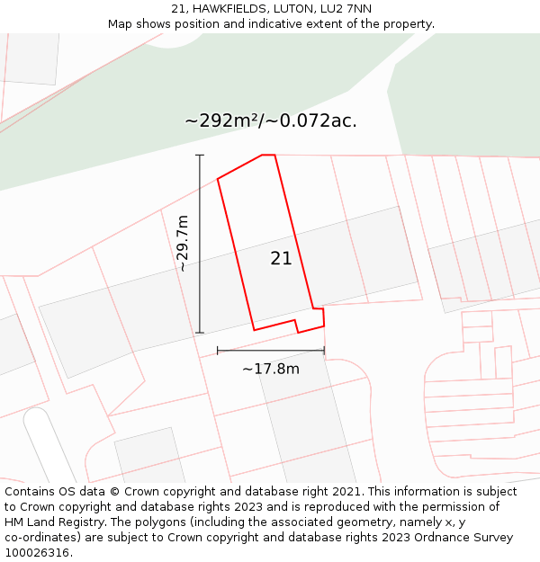 21, HAWKFIELDS, LUTON, LU2 7NN: Plot and title map