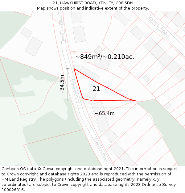 21, HAWKHIRST ROAD, KENLEY, CR8 5DN: Plot and title map