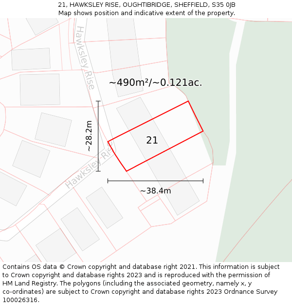 21, HAWKSLEY RISE, OUGHTIBRIDGE, SHEFFIELD, S35 0JB: Plot and title map