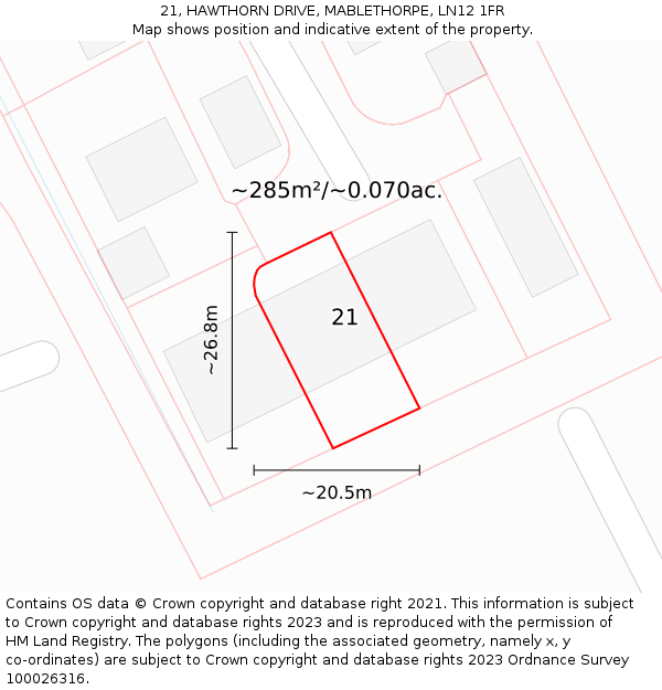 21, HAWTHORN DRIVE, MABLETHORPE, LN12 1FR: Plot and title map
