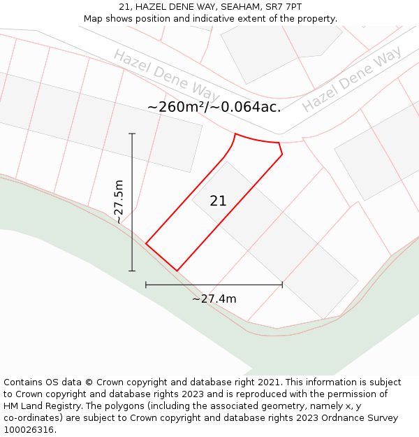 21, HAZEL DENE WAY, SEAHAM, SR7 7PT: Plot and title map