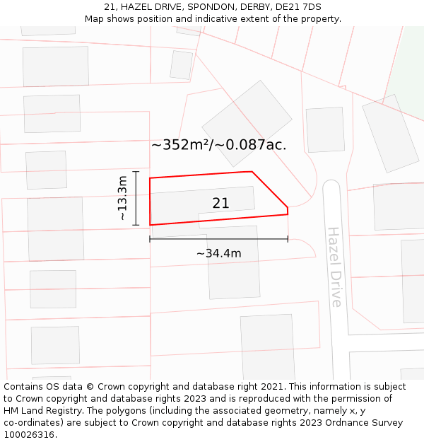 21, HAZEL DRIVE, SPONDON, DERBY, DE21 7DS: Plot and title map