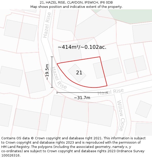 21, HAZEL RISE, CLAYDON, IPSWICH, IP6 0DB: Plot and title map