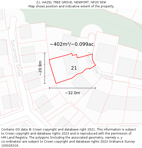21, HAZEL TREE GROVE, NEWPORT, NP20 5EW: Plot and title map
