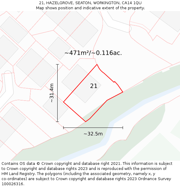 21, HAZELGROVE, SEATON, WORKINGTON, CA14 1QU: Plot and title map