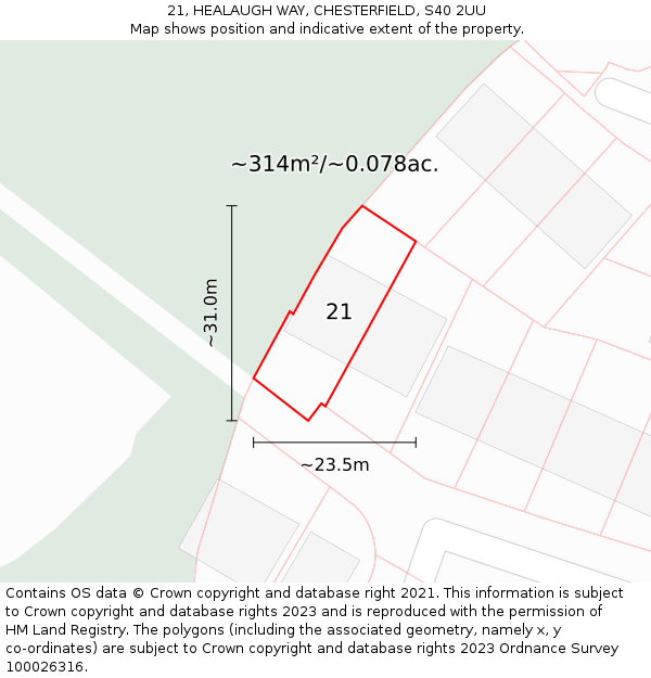 21, HEALAUGH WAY, CHESTERFIELD, S40 2UU: Plot and title map