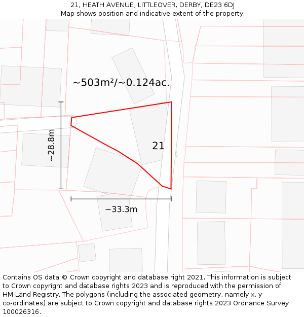 21, HEATH AVENUE, LITTLEOVER, DERBY, DE23 6DJ: Plot and title map