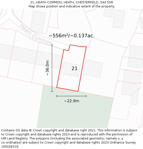 21, HEATH COMMON, HEATH, CHESTERFIELD, S44 5SR: Plot and title map
