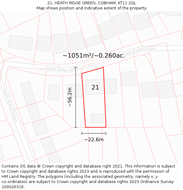 21, HEATH RIDGE GREEN, COBHAM, KT11 2QL: Plot and title map