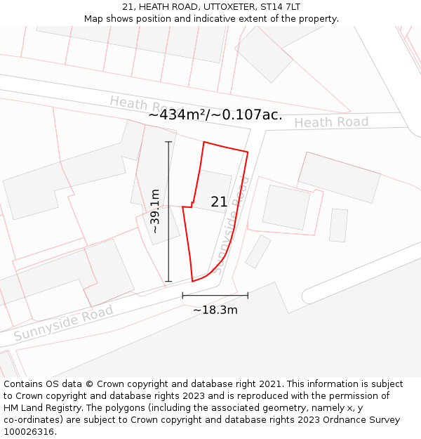21, HEATH ROAD, UTTOXETER, ST14 7LT: Plot and title map