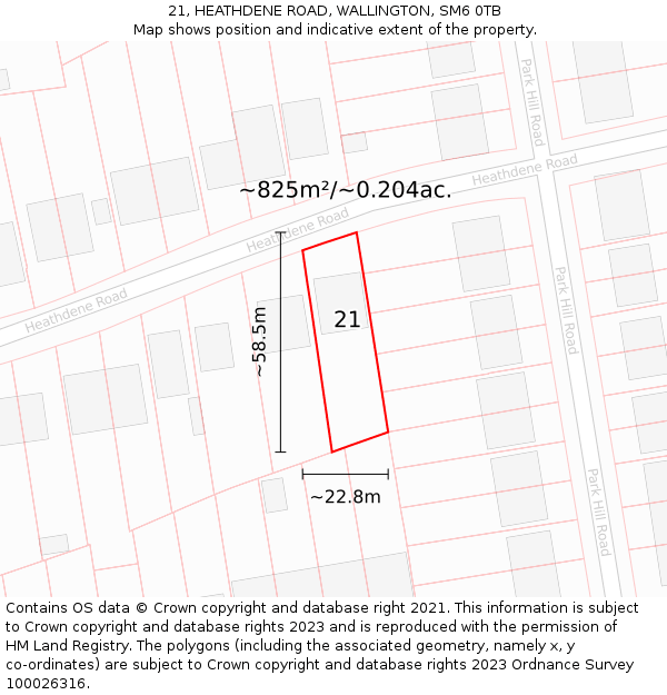 21, HEATHDENE ROAD, WALLINGTON, SM6 0TB: Plot and title map