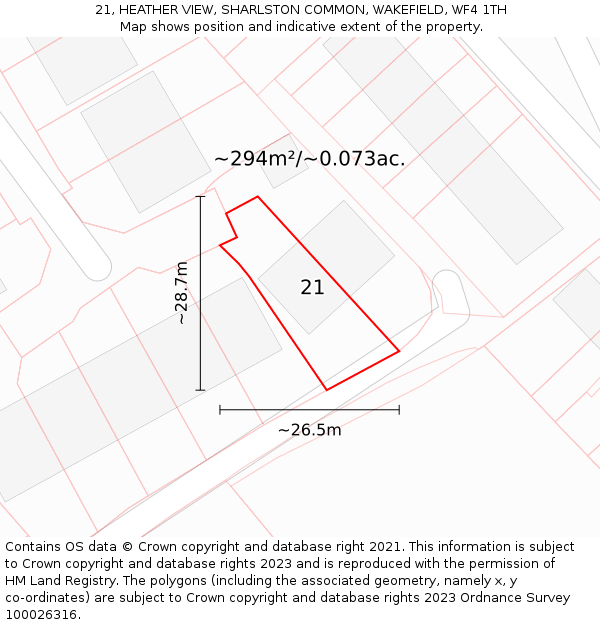 21, HEATHER VIEW, SHARLSTON COMMON, WAKEFIELD, WF4 1TH: Plot and title map
