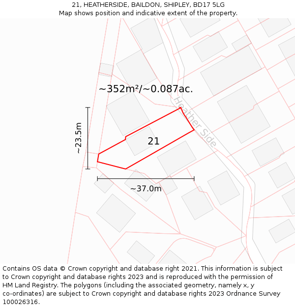 21, HEATHERSIDE, BAILDON, SHIPLEY, BD17 5LG: Plot and title map