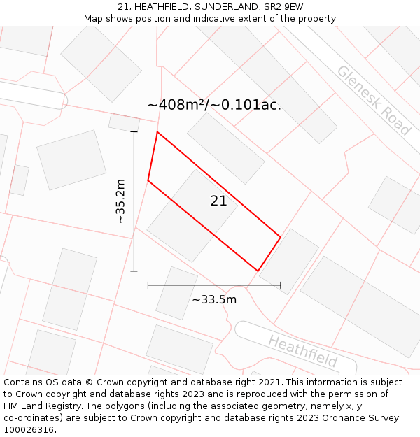21, HEATHFIELD, SUNDERLAND, SR2 9EW: Plot and title map