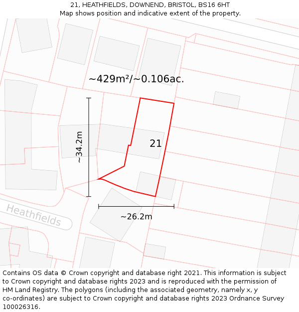 21, HEATHFIELDS, DOWNEND, BRISTOL, BS16 6HT: Plot and title map