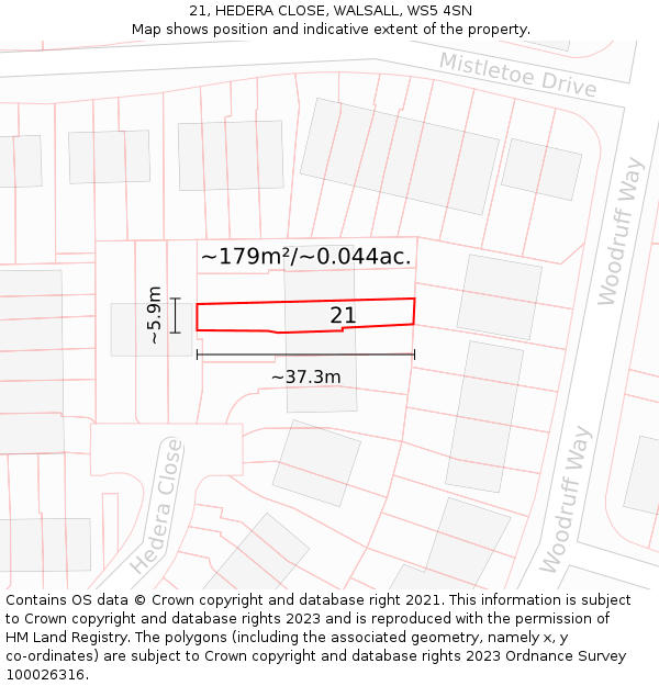 21, HEDERA CLOSE, WALSALL, WS5 4SN: Plot and title map