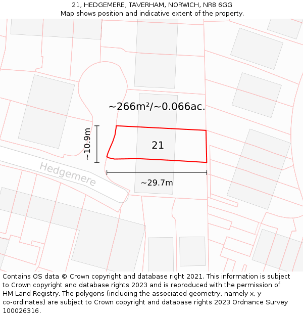 21, HEDGEMERE, TAVERHAM, NORWICH, NR8 6GG: Plot and title map