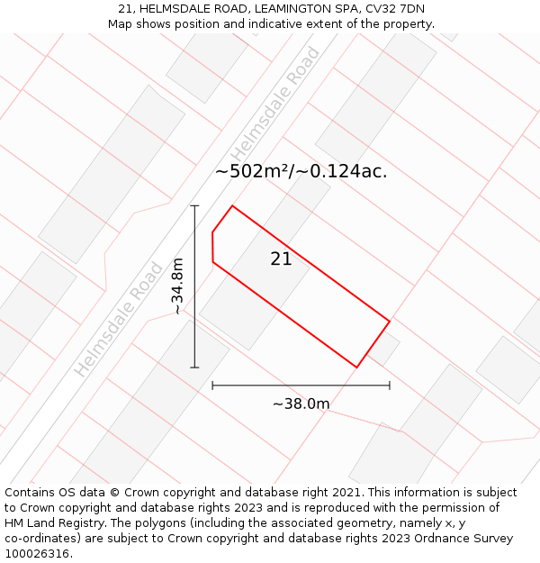 21, HELMSDALE ROAD, LEAMINGTON SPA, CV32 7DN: Plot and title map
