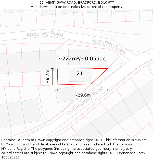 21, HEMINGWAY ROAD, BRADFORD, BD10 9TT: Plot and title map