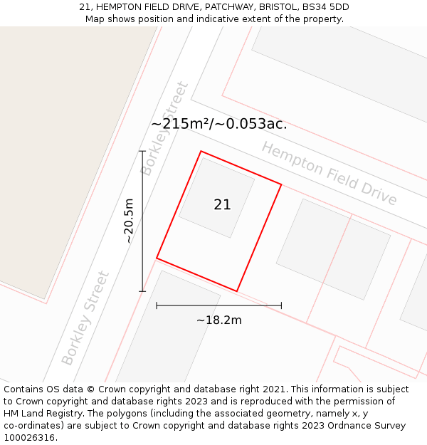 21, HEMPTON FIELD DRIVE, PATCHWAY, BRISTOL, BS34 5DD: Plot and title map