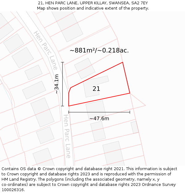 21, HEN PARC LANE, UPPER KILLAY, SWANSEA, SA2 7EY: Plot and title map