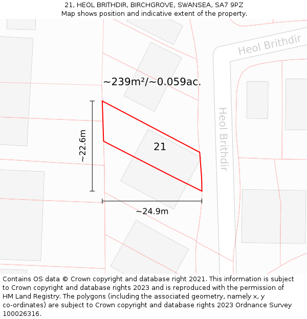 21, HEOL BRITHDIR, BIRCHGROVE, SWANSEA, SA7 9PZ: Plot and title map