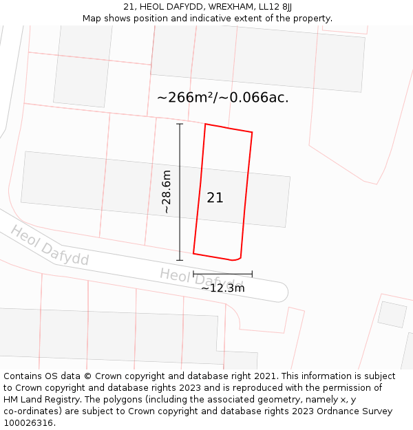 21, HEOL DAFYDD, WREXHAM, LL12 8JJ: Plot and title map