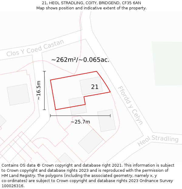 21, HEOL STRADLING, COITY, BRIDGEND, CF35 6AN: Plot and title map