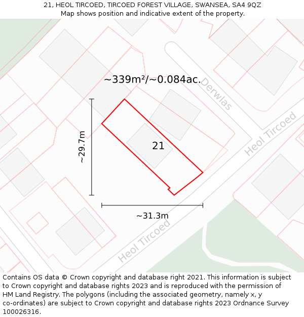 21, HEOL TIRCOED, TIRCOED FOREST VILLAGE, SWANSEA, SA4 9QZ: Plot and title map
