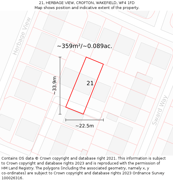 21, HERBAGE VIEW, CROFTON, WAKEFIELD, WF4 1FD: Plot and title map