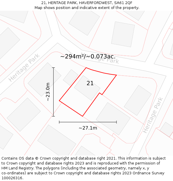 21, HERITAGE PARK, HAVERFORDWEST, SA61 2QF: Plot and title map